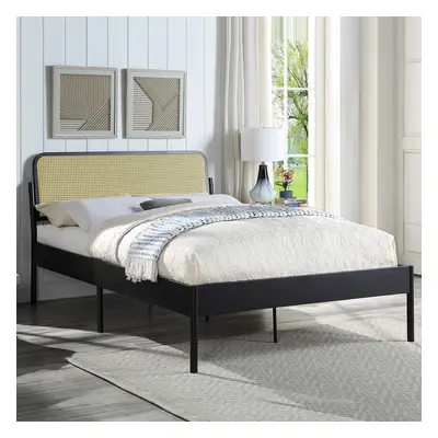 (Double) Cheshunt Black Metal Rattan Headboard Bed Frame