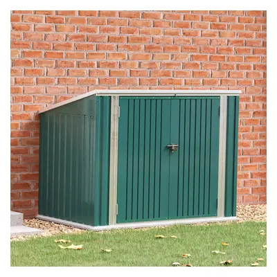 (Green) x ft Metal Shed Garden Storage Shed Double Wheelie Bin Store Bike Storage Pent Roof Doub