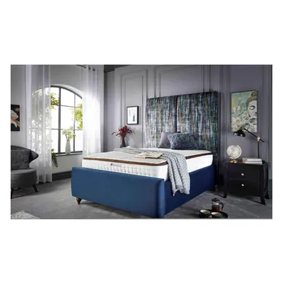 (4FT6 DOUBLE) Lucia Upholstered Velvet Bed Frame Soft Touch Blue Fabric