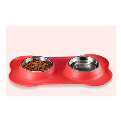 (Black) Stainless Steel Pet Bowl with Non-Skid Silicone Mat Feeder Double Bowls Set for Dogs Cat