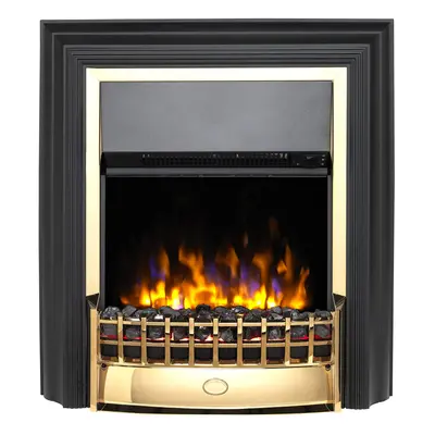 Dimplex Cheriton Deluxe Freestanding Optiflame Electric Fire, Brass and Black Free Standing LED 