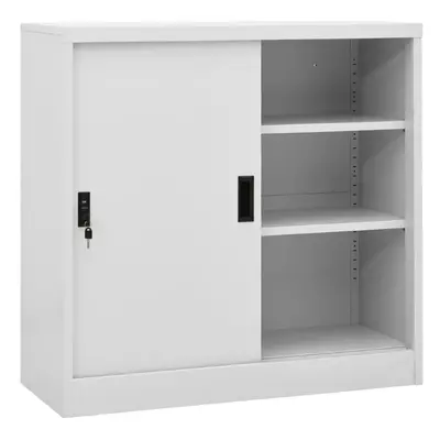 vidaXL Office Cabinet with Sliding Door Light Grey Steel Side Storage Cabinet