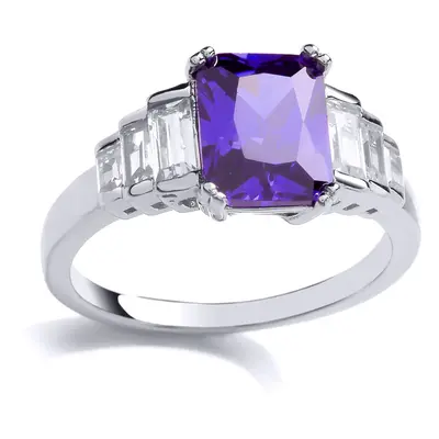 (O) Jewelco London Sterling Silver Tanzanite-Violet Radiant Cubic Zirconia Graduated Stairway So