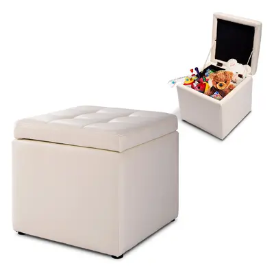 Faux Leather Ottoman Pouffe Storage Toy Box Foot Stool White