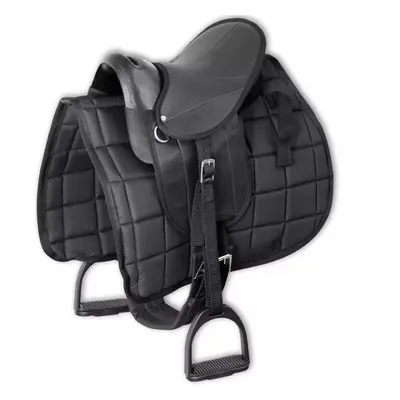 vidaXL Pony Saddle Set 10" Black Horse Pad Covering with Stirrup Belt Girth