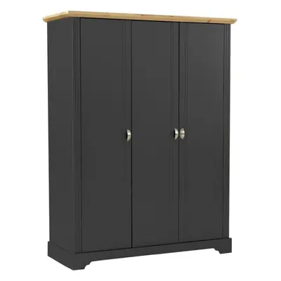 Toledo Door Wardrobe Grey and Oak Effect Veneer Hanging Rail Shelves Storage