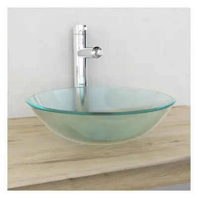 vidaXL Basin Tempered Glass 42cm Frosted Cloakroom Bathroom Above Counter Sink