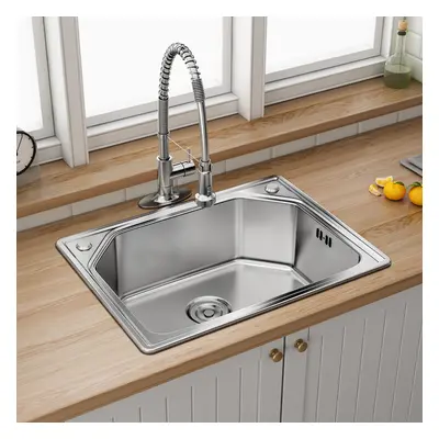 (1# 600*450*210mm) Stainless Steel Kitchen Sink Inset Topmount Single Bowl Reversible Drainer Wa