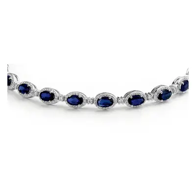 Jewelco London Rhodium Silver Blue Oval CZ Alternating Halo Tennis Bracelet - ABB212-7.5