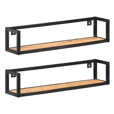 vidaXL 2x Solid Acacia Wood Wall Shelves cm Home Floating Display Rack