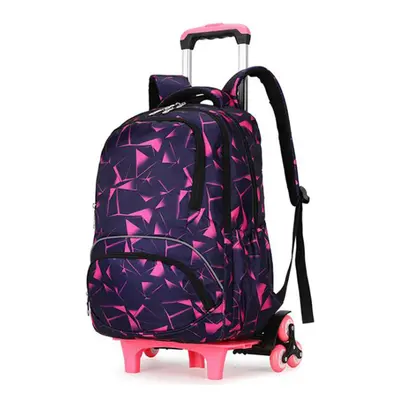 (Rose Red) 38L Wheels Removable Luggage Trolley Backpack Rucksack Student School Bag Outdoor Tra