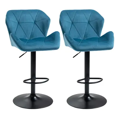 HOMCOM Set Of Luxurious Velvet-Touch Bar Stools Metal Frame Footrest Blue