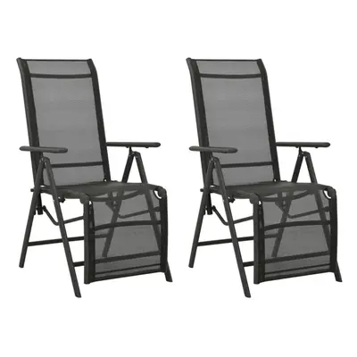 vidaXL 2x Reclining Garden Chairs Textilene and Aluminium Black Furniture