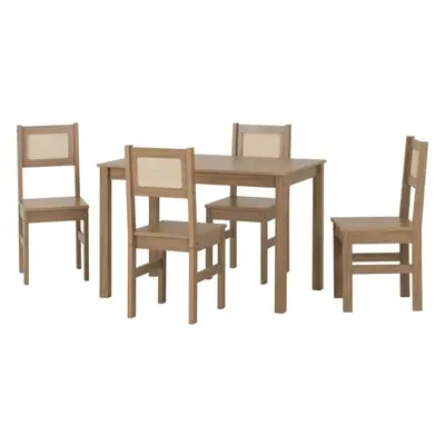 Santana Table with Chairs Dining Set in Light Oak and Rattan Finish