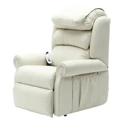 Dual Motor Rise and Recline Armchair - Waterfall Pillow - Cream Suedette Fabric