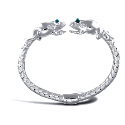 Jewelco London Silver Rhodium Plated Double Frog Bangle - Ladies - ABG050