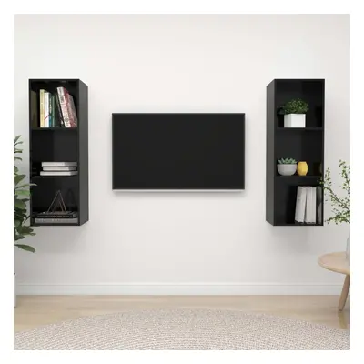 vidaXL 2x Wall Mounted TV Cabinets High Gloss Black Floating Cupboards Home