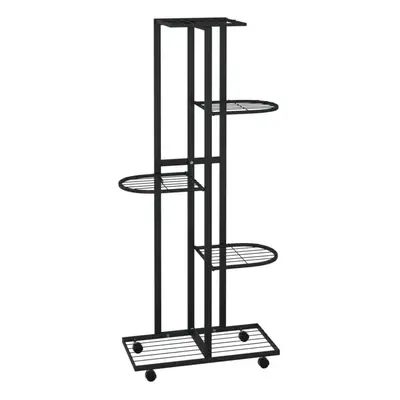 vidaXL 5-Floor Flower Stand with Wheels Black Iron Plant Rack Flower Shelf