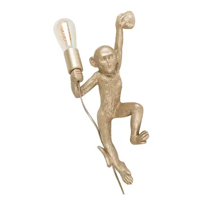 Modern Gold Monkey Holding Light Bulb Design Wall Light - Complete with a 4w LED Helix Filament 