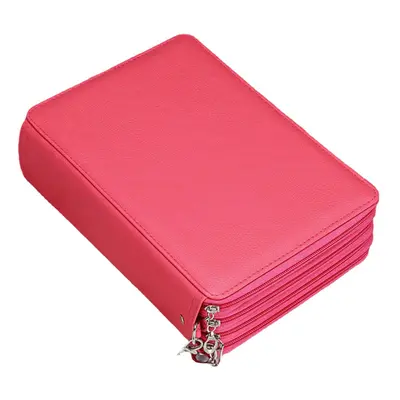 (Rose Red) Slots Colored Pencil Case Large Capacity Soft and PU Leather Pencil Holder Organizer 