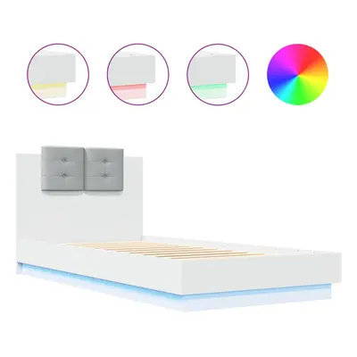 vidaXL Bed Frame with Headboard and LED Lights Home Bed Base White 100x200 cm