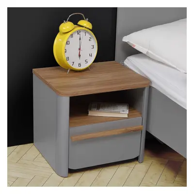 Bedside Table Cabinet Drawer with Shelf Grey Bedroom Furniture