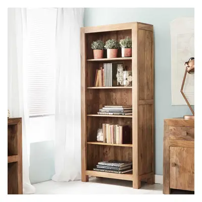 Contemporary Modern Large Tier Open Display Bookcase Light Walnut Solid Wood