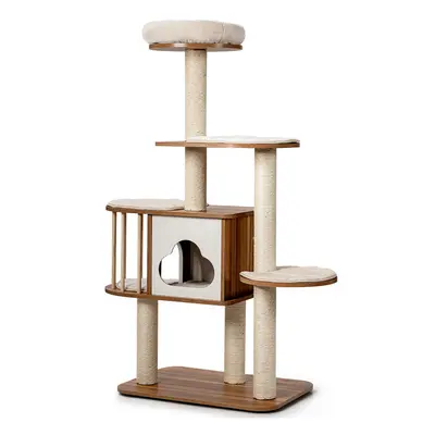 Wooden 5-tier Cat Tree Cat Play Tower Activity Center Scratching Posts