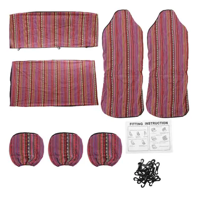 (Red-brown) 7pcs Seaters Car Seat Covers Protector Cushion Front Rear Linen for Universal Car SU