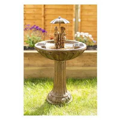 Solar Fountain Boy & Girl Umbrella Garden Water Feature