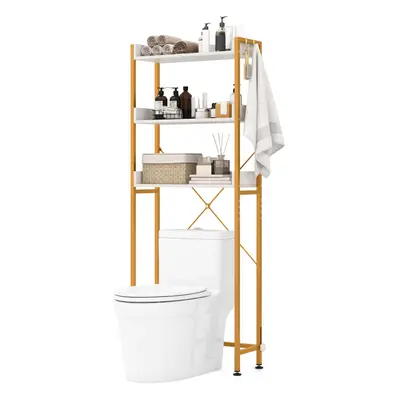 3-Tier Over-The-Toilet Storage Shelf Space Saving Bathroom Organizer w/ Hooks