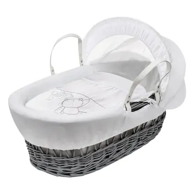 White Teddy Wash Day Grey Wicker Moses Basket With Mattress