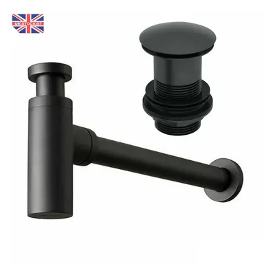 Black Basin Sink Bottle Trap & Unslotted Clicker Basin Waste