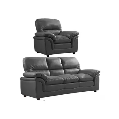 Verona Grey Leather 3+1 Seater Sofa Set