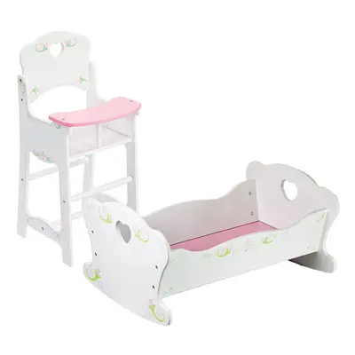 The Magic Toy Shop Dolls Wooden High Chair and Dolls Rocking Cradle Cot Bed Crib Doll Furniture 