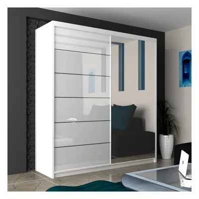 (White, 200) Munich High Gloss Sliding Mirror Door Wardrobe