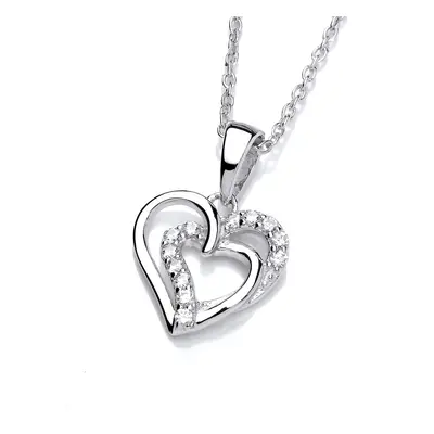 Jewelco London Ladies Rhodium Plated Sterling Silver CZ Entangled Overlapping Love Hearts Pendan