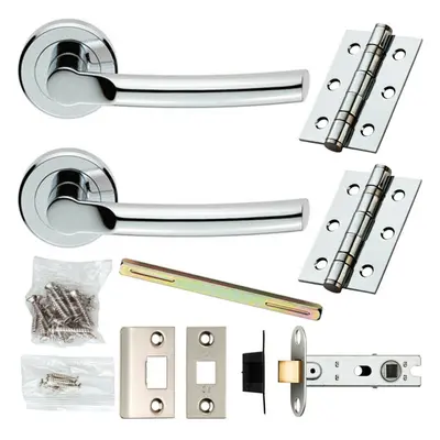 Door Handle & Latch Pack Chrome Modern Slim Arched Bar on Screwless Round Rose