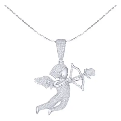 Jewelco London Unisex Rhodium Silver Round CZ Cupids Arrow Rose Charm Pendant - APD177