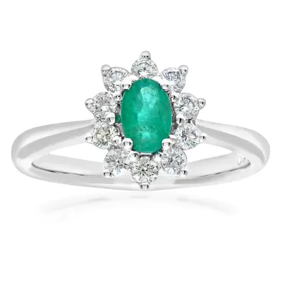 (K) Jewelco London 18ct White Gold 0.33ct Diamond and Emerald Ring, Round Brilliant