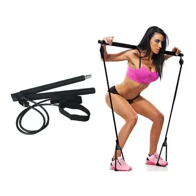 (Black) Fitness Sport Pilate Bar Kit Gym Exercise Workout Stick with Resistance Band Body Buildi