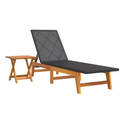 (sun lounger + Table) vidaXL Sun Lounger Sunbed Lounge Bed Day Bed Poly Rattan and Solid Acacia