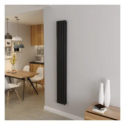 (Double 1800x236mm, Black) Designer Oval Column Radiator Central Heating