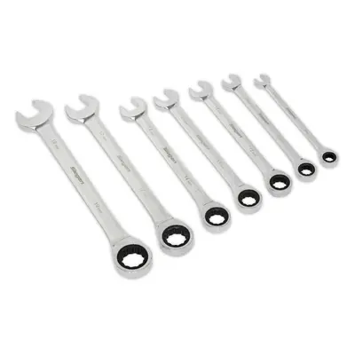 7pc Ratchet Combination Spanner Set - Point Metric Ring Open Head Nut Wrench