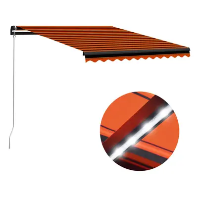 vidaXL Manual Retractable Awning with LED 350x250cm Orange and Brown Canopy