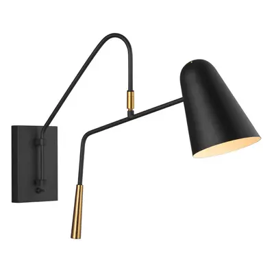 Wall Light Adjustable Head Midnight Black Burnished Brass Accents LED E27 60W