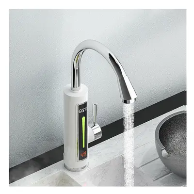 (White, Without Leakage Protector) 3300W Electric Hot Water Heater Faucet LED Ambient Light Temp