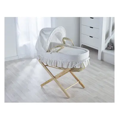 Cream Broderie Anglaise Palm Moses Basket with Folding Stand - Opal Natural