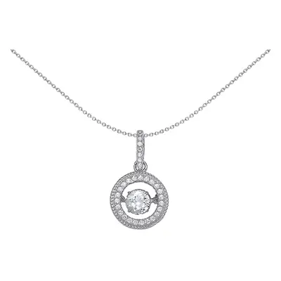 Jewelco London Ladies Sterling Silver Cubic Zirconia Floating Halo Pendant Necklace inch - GVP37