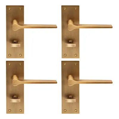 4x PAIR Flat Straight Lever on Slim Bathroom Backplate x 50mm Antique Brass